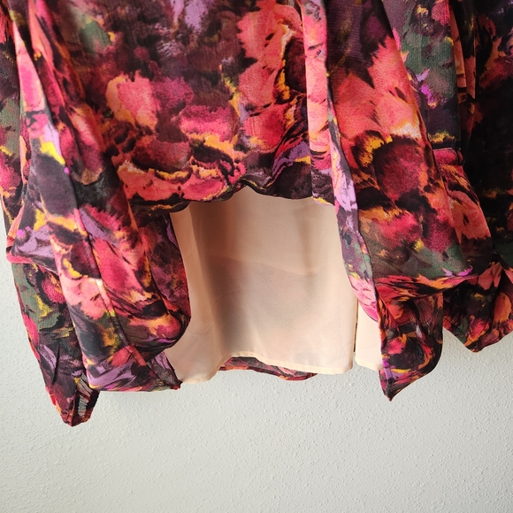 JESSICA SIMPSON Long Sleeve Layered Sheer Floral Drawstring Waist Chic Blouse - Picture 5 of 8